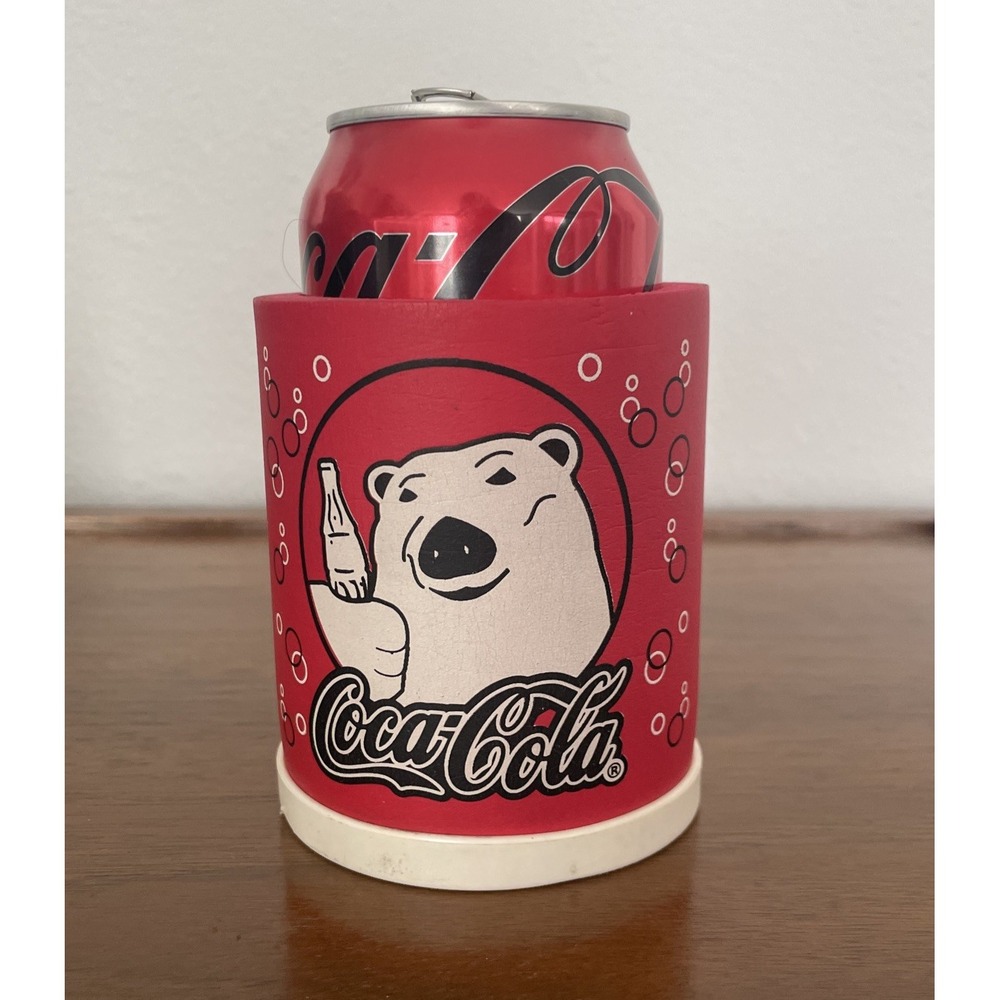 Vintage Coca-Cola Polar Bear Soda Beer Can‎ Koozie Insulated Foam Made in USA
